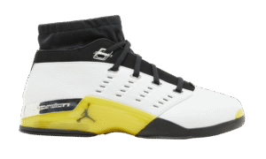 Jordan 17 Retro Low All-Star Lightning scarpa laterale in giallo acceso con dettagli neri e suola cromata